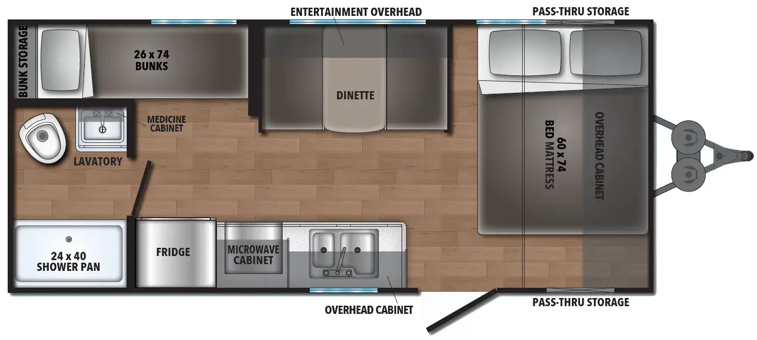 The Shasta I-5 Edition & Compact 18BH floorplan has one entry and zero slide outs. Exterior features include: metal exterior. Interiors features include: bunk beds and front bedroom.